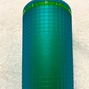 Starbucks Green grid tumbler 2021  yellow trim accent